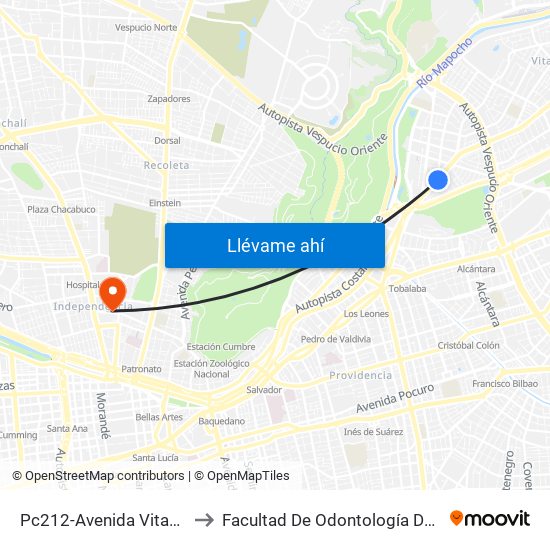 Pc212-Avenida Vitacura / Esq. Navidad to Facultad De Odontología De La Universidad De Chile map