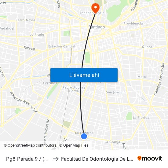 Pg8-Parada 9 / (M) La Cisterna to Facultad De Odontología De La Universidad De Chile map