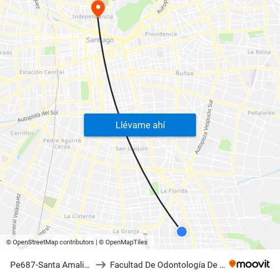 Pe687-Santa Amalia / Esq. Manutara to Facultad De Odontología De La Universidad De Chile map