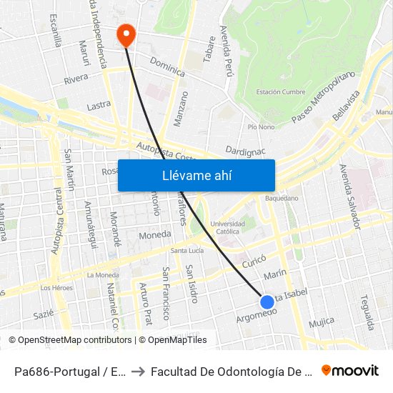 Pa686-Portugal / Esq. Santa Isabel to Facultad De Odontología De La Universidad De Chile map