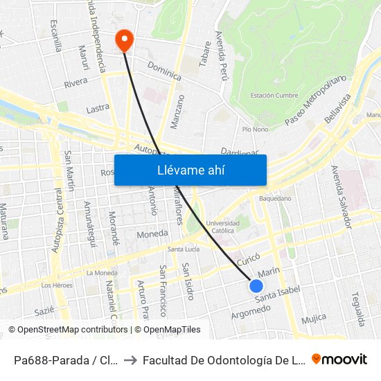 Pa688-Parada / Claustro Del 900 to Facultad De Odontología De La Universidad De Chile map
