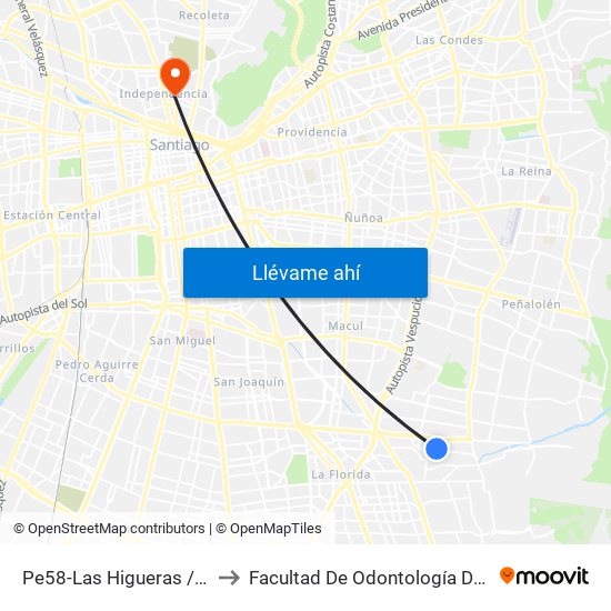 Pe58-Las Higueras / Esq. Volcán Llaima to Facultad De Odontología De La Universidad De Chile map