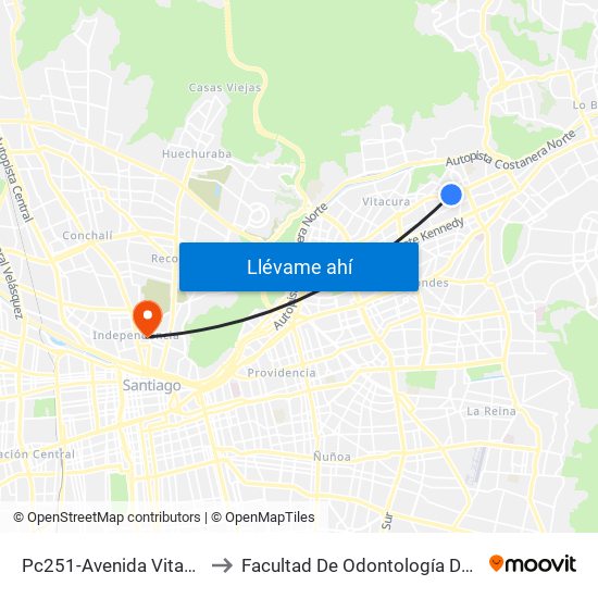 Pc251-Avenida Vitacura / Esq. Lo Gallo to Facultad De Odontología De La Universidad De Chile map