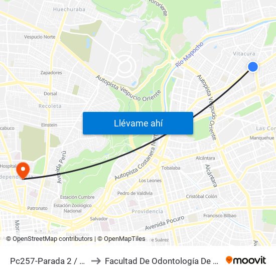 Pc257-Parada 2 / Clínica Alemana to Facultad De Odontología De La Universidad De Chile map