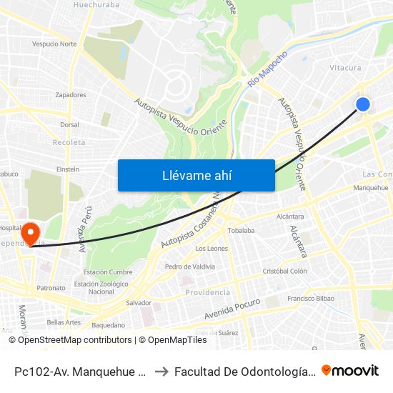 Pc102-Av. Manquehue Norte / Esq. Las Hualtatas to Facultad De Odontología De La Universidad De Chile map