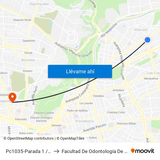 Pc1035-Parada 1 / Clínica Alemana to Facultad De Odontología De La Universidad De Chile map