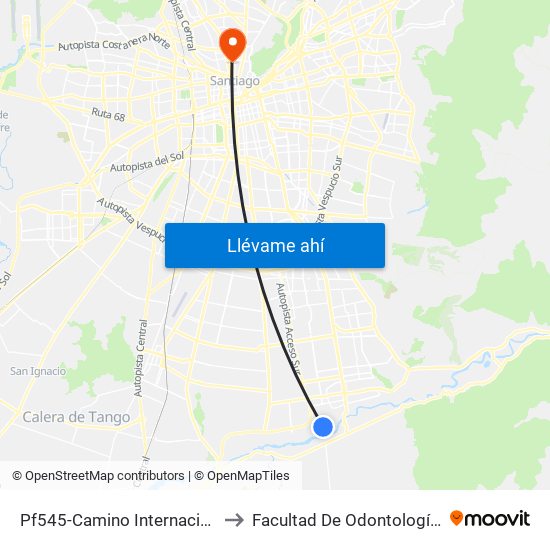 Pf545-Camino Internacional / Esq. Ejército Libertador to Facultad De Odontología De La Universidad De Chile map