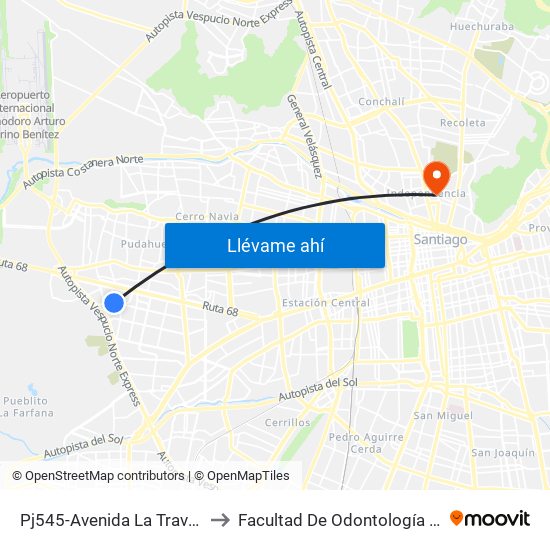 Pj545-Avenida La Travesía / Esq. Río Apurimac to Facultad De Odontología De La Universidad De Chile map