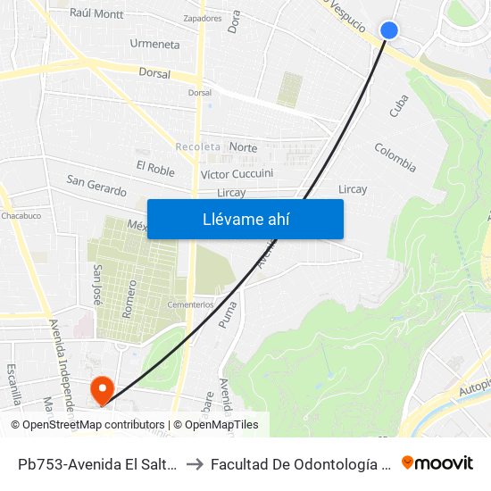Pb753-Avenida El Salto / Esq. Av. A. Vespucio to Facultad De Odontología De La Universidad De Chile map