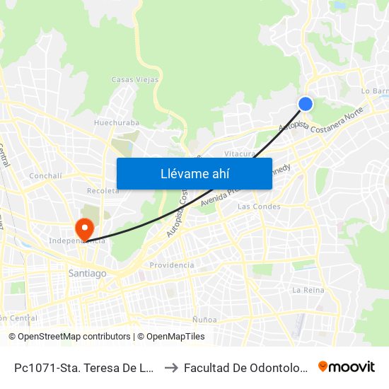 Pc1071-Sta. Teresa De Los Andes / Esq. Raimundo Larraín to Facultad De Odontología De La Universidad De Chile map