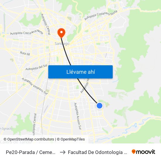 Pe20-Parada / Cementerio Parque El Prado to Facultad De Odontología De La Universidad De Chile map