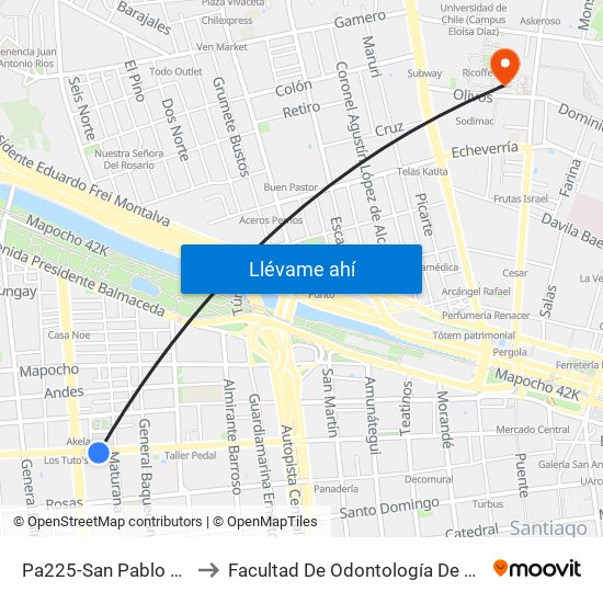 Pa225-San Pablo / Esq. Maturana to Facultad De Odontología De La Universidad De Chile map