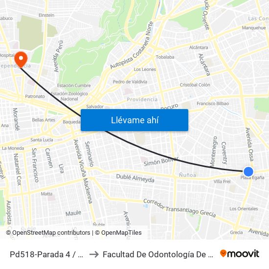 Pd518-Parada 4 / (M) Plaza Egaña to Facultad De Odontología De La Universidad De Chile map