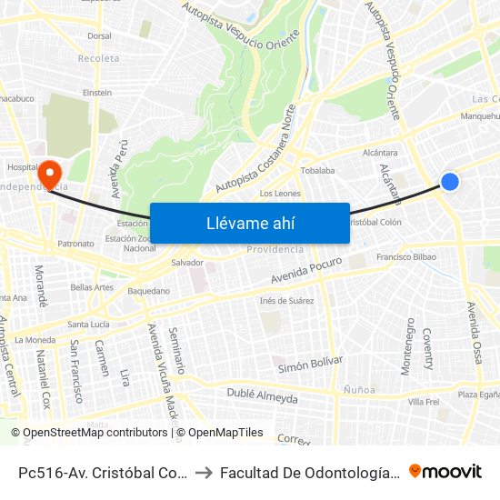Pc516-Av. Cristóbal Colón / Esq. Félix De Amesti to Facultad De Odontología De La Universidad De Chile map