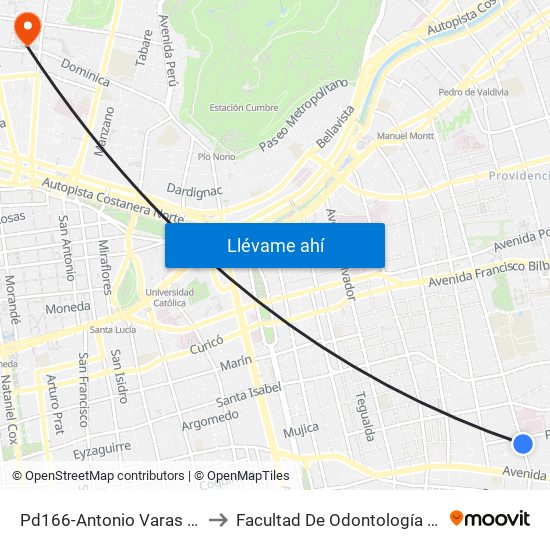 Pd166-Antonio Varas / Esq. Av. Simón Bolivar to Facultad De Odontología De La Universidad De Chile map