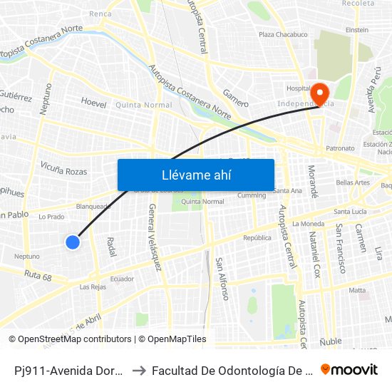 Pj911-Avenida Dorsal / Esq. España to Facultad De Odontología De La Universidad De Chile map