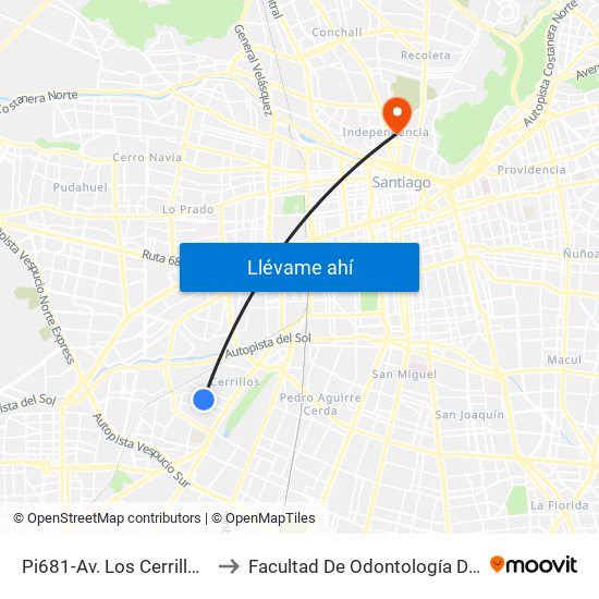 Pi681-Av. Los Cerrillos / Esq. Las Violetas to Facultad De Odontología De La Universidad De Chile map