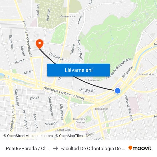 Pc506-Parada / Clínica Santa María to Facultad De Odontología De La Universidad De Chile map