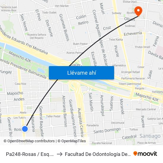 Pa248-Rosas / Esq. Ricardo Cumming to Facultad De Odontología De La Universidad De Chile map