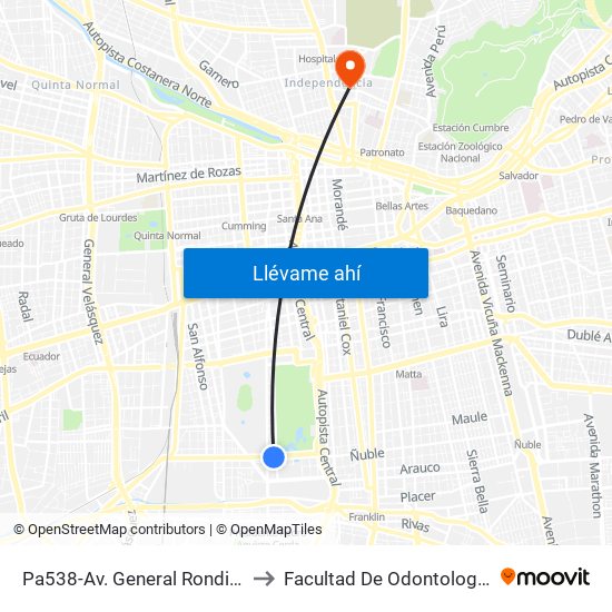 Pa538-Av. General Rondizzoni / Esq. Avenida Beaucheff to Facultad De Odontología De La Universidad De Chile map
