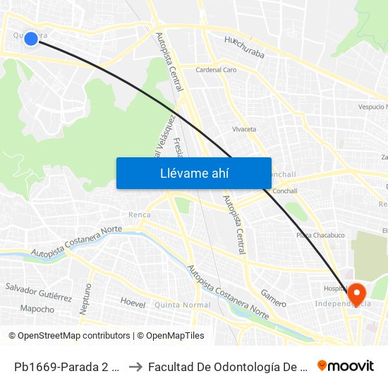 Pb1669-Parada 2 / Plaza Quilicura to Facultad De Odontología De La Universidad De Chile map