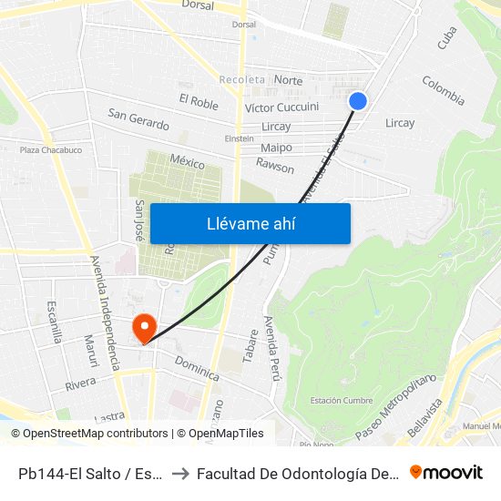 Pb144-El Salto / Esq. Víctor Cuccuini to Facultad De Odontología De La Universidad De Chile map