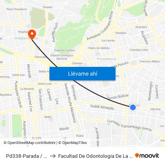 Pd338-Parada / Plaza Ñuñoa to Facultad De Odontología De La Universidad De Chile map