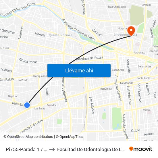 Pi755-Parada 1 / (M) Pajaritos to Facultad De Odontología De La Universidad De Chile map