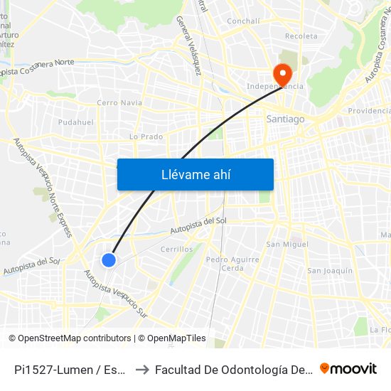 Pi1527-Lumen / Esq. Primo De Rivera to Facultad De Odontología De La Universidad De Chile map