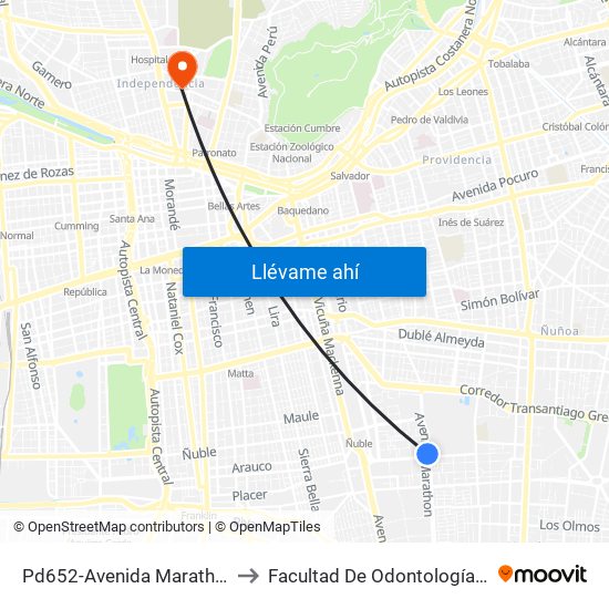 Pd652-Avenida Marathon / Esq. Guillermo Mann to Facultad De Odontología De La Universidad De Chile map