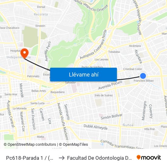 Pc618-Parada 1 / (M) Francisco Bilbao to Facultad De Odontología De La Universidad De Chile map