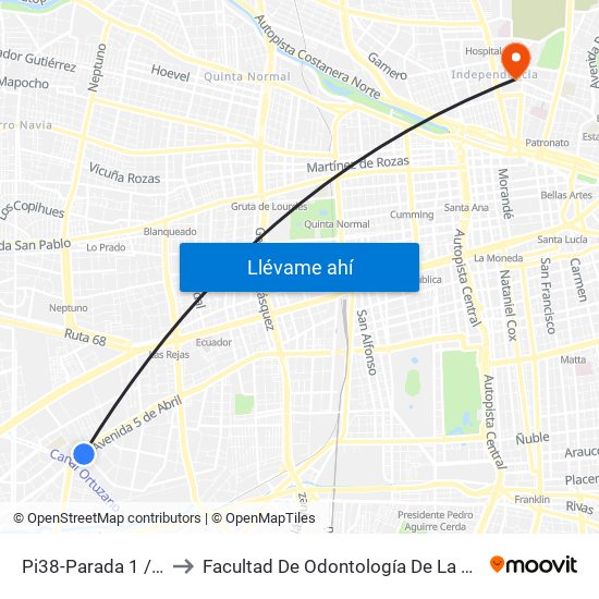 Pi38-Parada 1 / Liceo A70 to Facultad De Odontología De La Universidad De Chile map