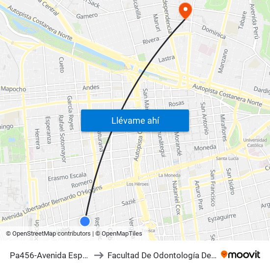 Pa456-Avenida España / Esq. Grajales to Facultad De Odontología De La Universidad De Chile map