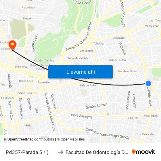 Pd357-Parada 5 / (M) Príncipe De Gales to Facultad De Odontología De La Universidad De Chile map