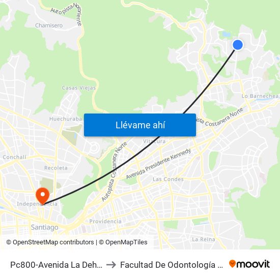 Pc800-Avenida La Dehesa / Esq. La Quebrada to Facultad De Odontología De La Universidad De Chile map