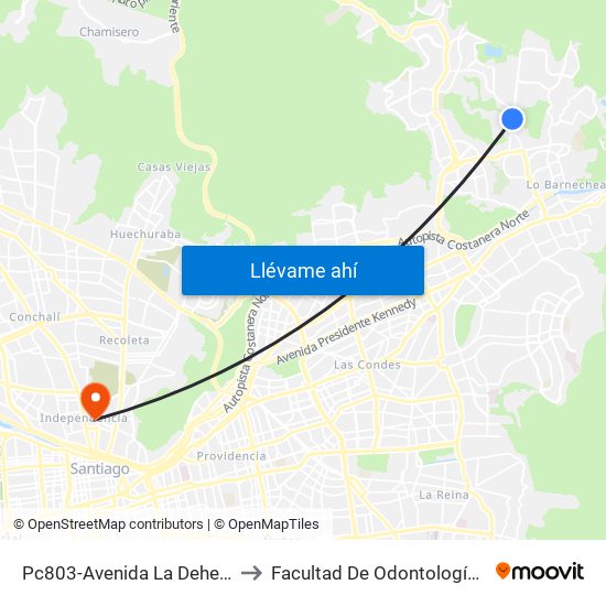 Pc803-Avenida La Dehesa / Esq. Cerro Sierra Bella to Facultad De Odontología De La Universidad De Chile map