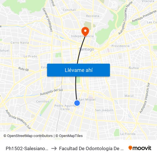 Ph1502-Salesianos / Esq. Romeo to Facultad De Odontología De La Universidad De Chile map
