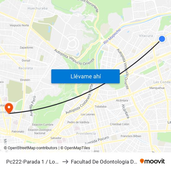 Pc222-Parada 1 / Los Cobres De Vitacura to Facultad De Odontología De La Universidad De Chile map