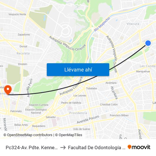 Pc324-Av. Pdte. Kennedy / Esq. Brasilia-Oriente to Facultad De Odontología De La Universidad De Chile map