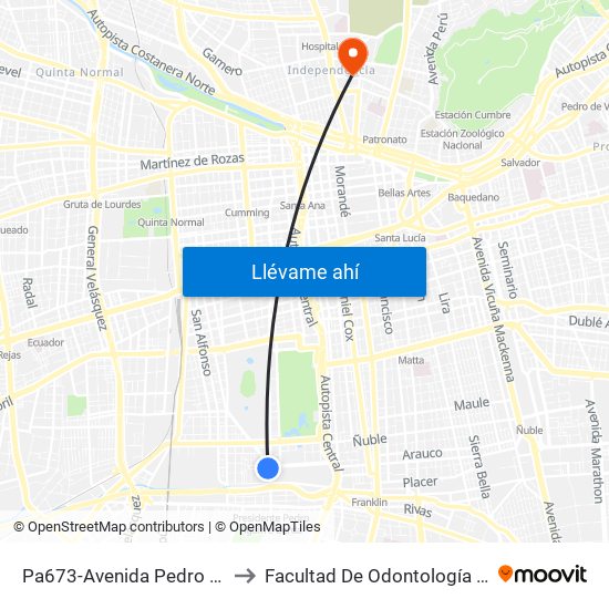 Pa673-Avenida Pedro Montt / Esq. Club Hípico to Facultad De Odontología De La Universidad De Chile map