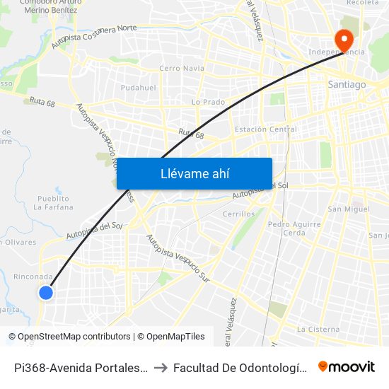 Pi368-Avenida Portales / Esq. Av. El Conquistador to Facultad De Odontología De La Universidad De Chile map