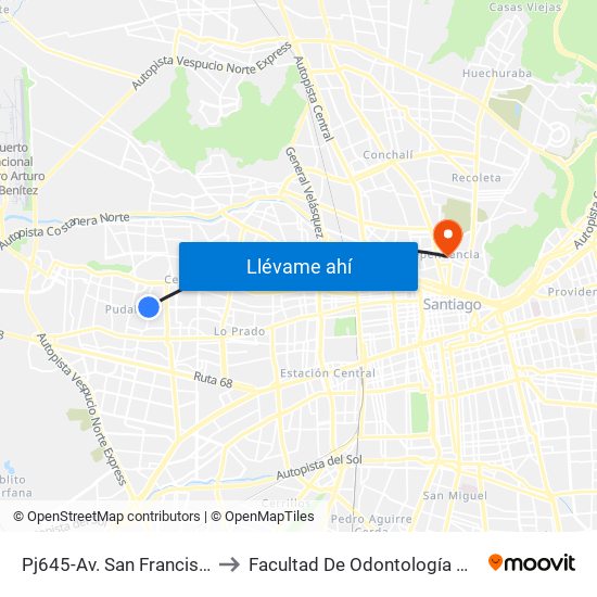 Pj645-Av. San Francisco / Esq. San Andrés to Facultad De Odontología De La Universidad De Chile map