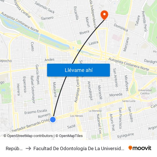 República to Facultad De Odontología De La Universidad De Chile map