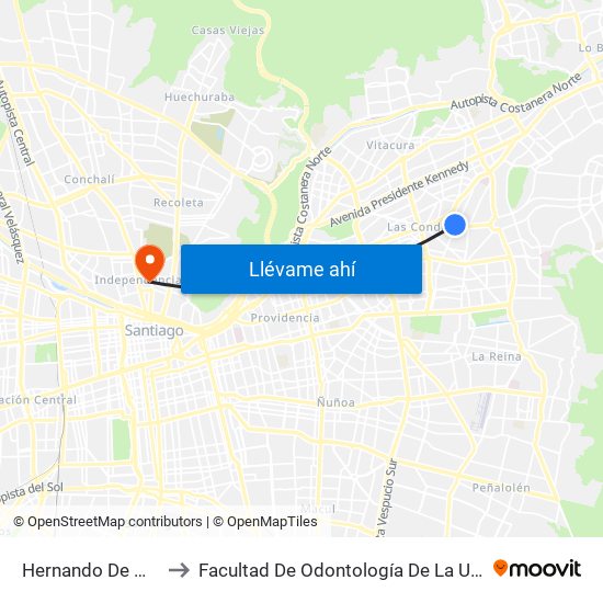 Hernando De Magallanes to Facultad De Odontología De La Universidad De Chile map