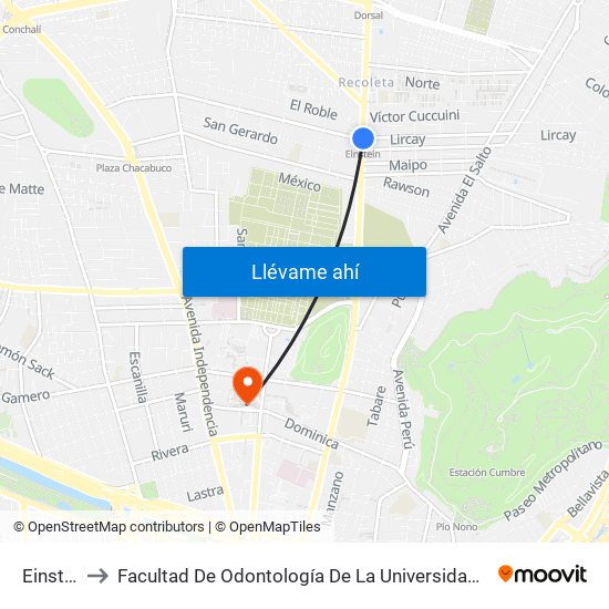 Einstein to Facultad De Odontología De La Universidad De Chile map