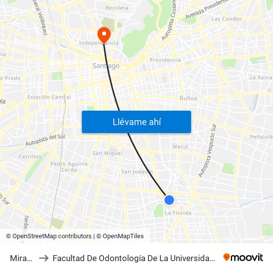 Mirador to Facultad De Odontología De La Universidad De Chile map