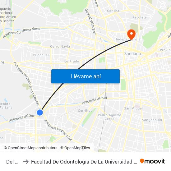 Del Sol to Facultad De Odontología De La Universidad De Chile map