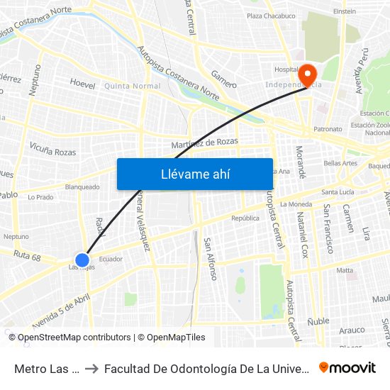 Metro Las Rejas to Facultad De Odontología De La Universidad De Chile map