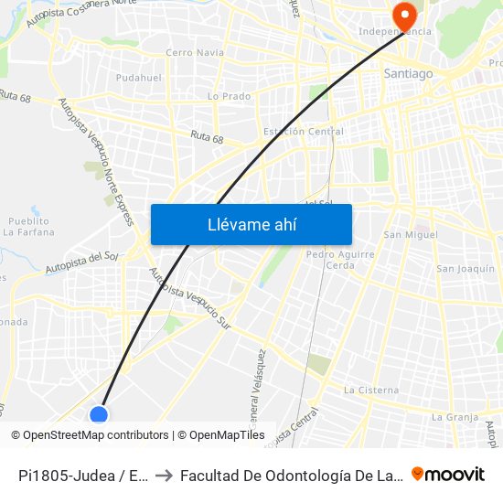 Pi1805-Judea / Esq. El Líbano to Facultad De Odontología De La Universidad De Chile map
