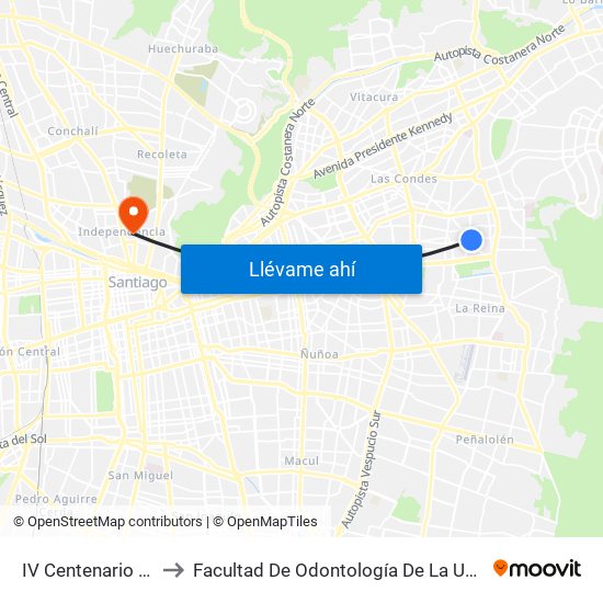 IV Centenario / Fleming to Facultad De Odontología De La Universidad De Chile map